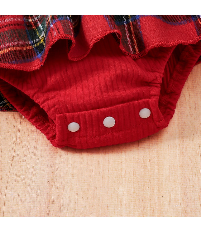 Baby Christmas New Year Pit Elk Red Plaid Dress