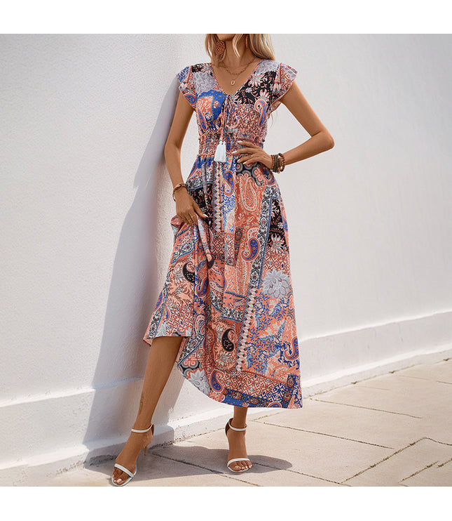 European And American Summer A Swing Printed Dress