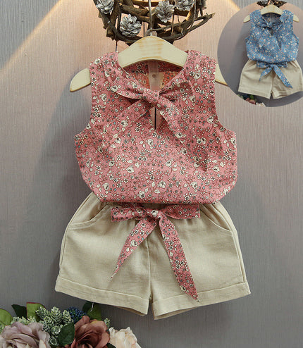 Sleeveless Bow Vest Plus Shorts Set