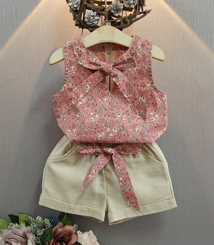 Sleeveless Bow Vest Plus Shorts Set