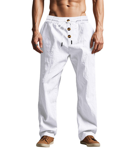 Men's Beach Trendy Button Loose Skin-friendly Breathable Sports Linen Trousers