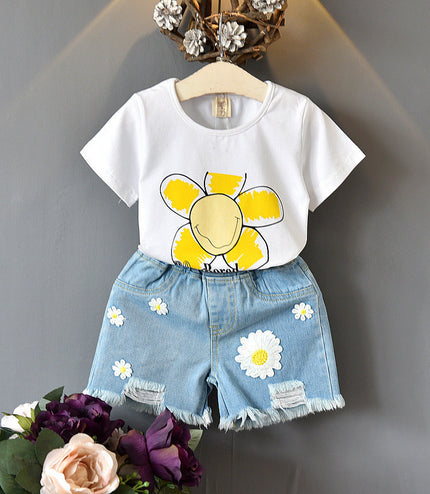 Girls two-piece summer children's clothing girls short-sleeved T-shirt