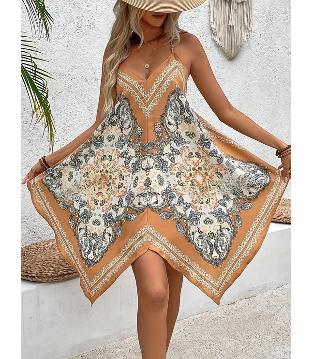 Printed V-neck Camisole Dress