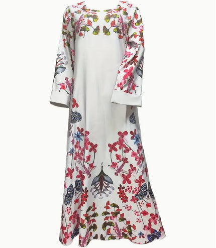 Elegant Floral Print Long Sleeve Abaya Dress