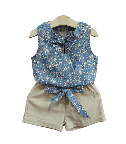 Sleeveless Bow Vest Plus Shorts Set