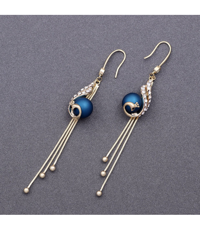 Retro Peacock Pearl Tassel Earrings