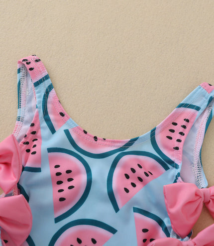 Swimsuit Girls' Cute One-Piece Watermelon Print Bow