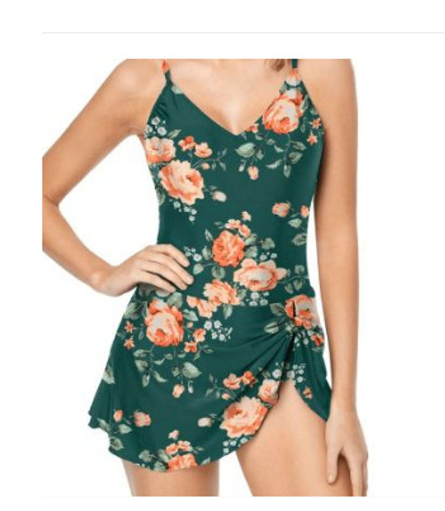 European And American Fashion Pure Color Slimming Flab Hiding Push Up Dress Women's Swimsuit