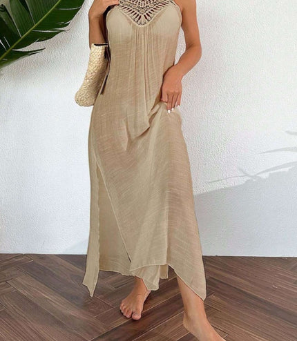 Swim Women Summer Holiday Hollow Out Dress With Halter Neck