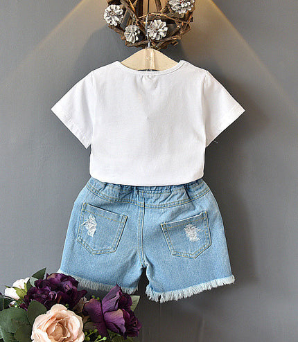 Girls two-piece summer children's clothing girls short-sleeved T-shirt