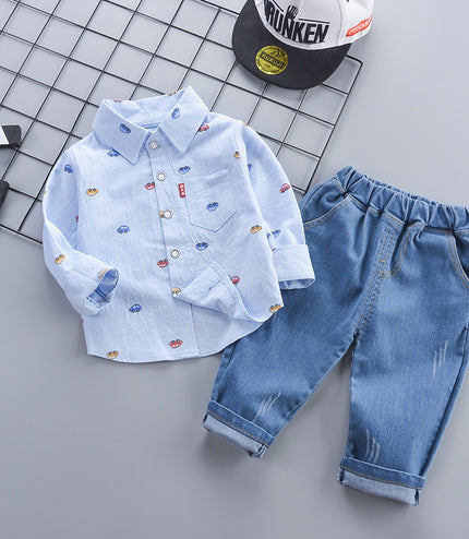 Children's Clothing Autumn Korean Style Autumn Clothing Casual Shirt Two-piece Boy Suit