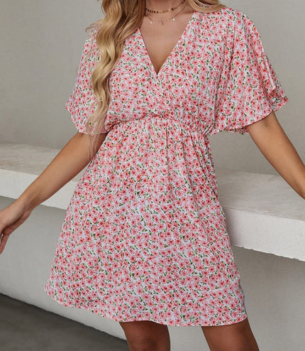 Women's Clothing Dress Printed V-neck Short Sleeve Casual