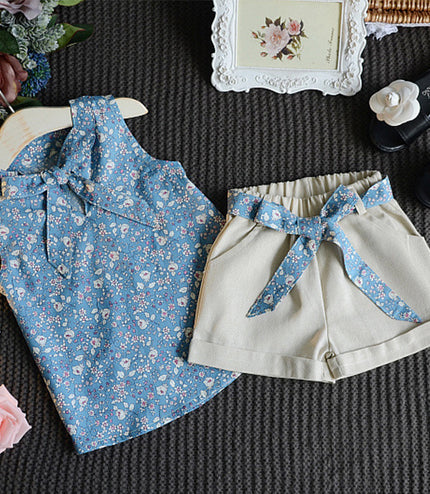 Sleeveless Bow Vest Plus Shorts Set