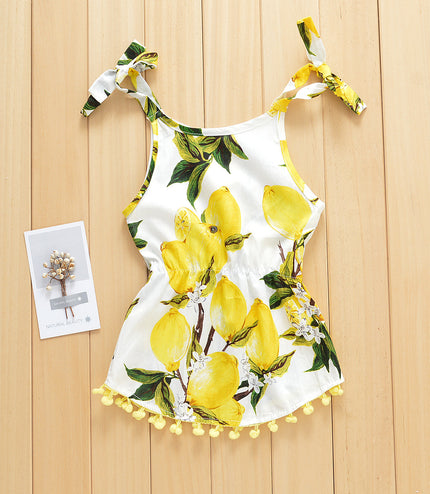 Lemon Printing Camisole Tassel Dress For Baby Girl
