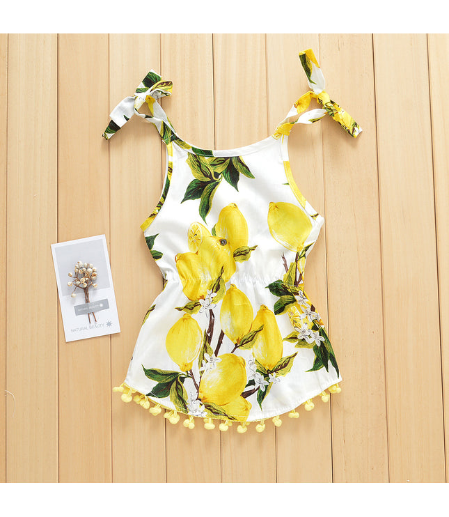 Lemon Printing Camisole Tassel Dress For Baby Girl