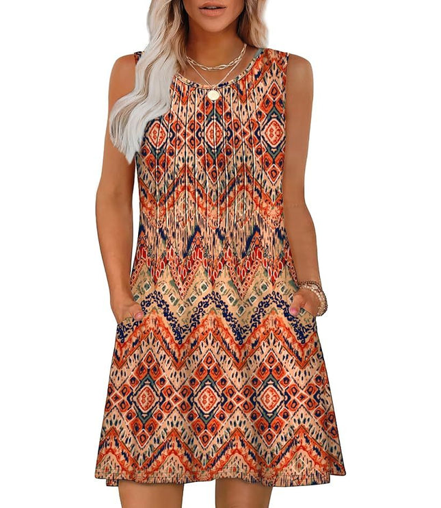 Loose Beach Vacation Casual Round Neck Sleeveless Vest Dress