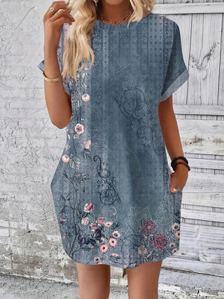 Short Sleeve Printed Pocket Dress