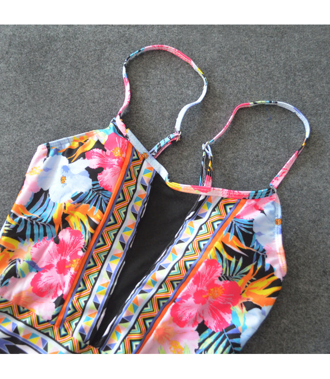 Sexy Mesh One Piece Swimsuit High Cut Swimwear Women Floral Bathing Suit Patchwork Bikini