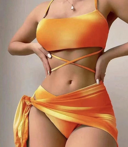 3pcs Tie Dye Print Bikini With Short Skirt Summer Beach Sexy Swimwear Womens Clothing
