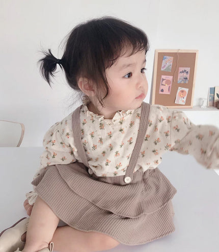 Baby Girl Clothes Spring Summer Linen Cotton Girls Floral Pullover Top Shirt Vintage Suspender Romper Dress Newborn Baby Outfits