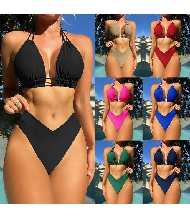 Women's Fission High Elastic Pure Color Bikini Swimsuit