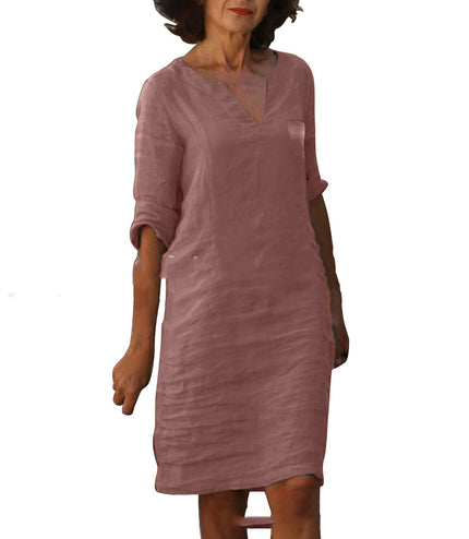 European And American Style With Pockets Spring And Summer Wash Wrinkle Small V-neck Dress