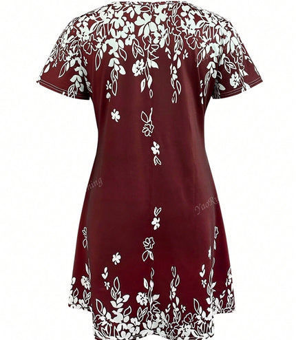 Women's Casual Round Neck Short Sleeve Vintage Versatile Mini Dress For Summer Vacation