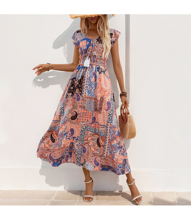 European And American Summer A Swing Printed Dress