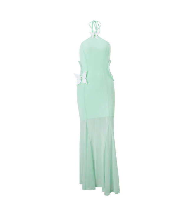 Off-shoulder Halter Butterfly Decoration Slim Fit Holiday Dress Women