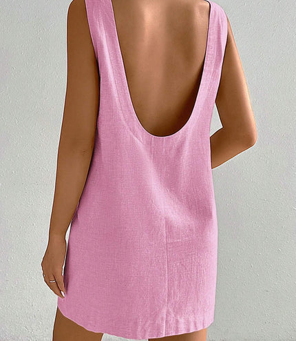 Women's Solid Backless Round Neck Sleeveless Dress