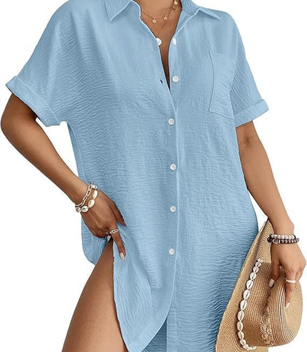Blouse Shirt Dress Button Swimsuit Blouse Beachwear