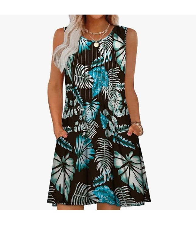 Loose Beach Vacation Casual Round Neck Sleeveless Vest Dress