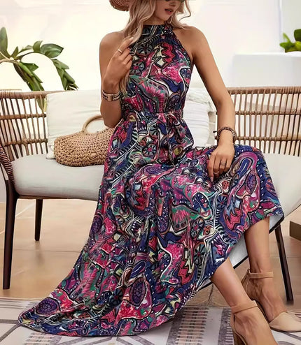 Bohemian Retro Halter Dress Women
