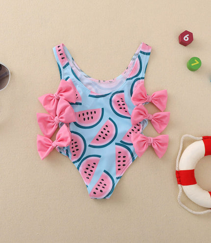 Swimsuit Girls' Cute One-Piece Watermelon Print Bow