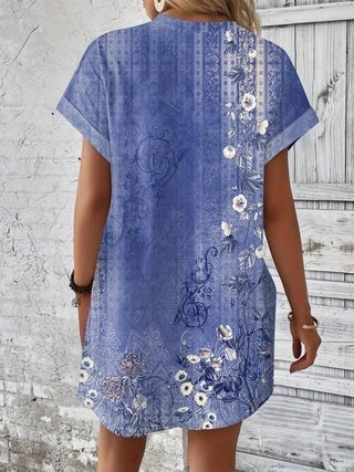 Short Sleeve Printed Pocket Dress