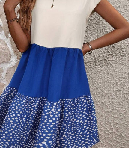 Color Block Dalma Print Frilly Dress