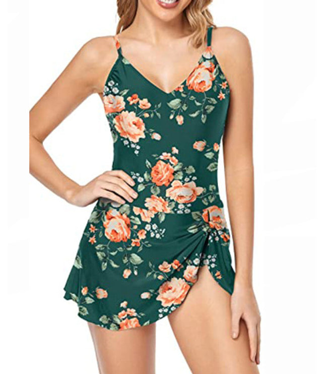 European And American Fashion Pure Color Slimming Flab Hiding Push Up Dress Women's Swimsuit
