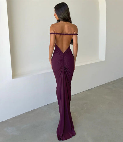 Halter Backless Pleating Sheath Sexy Dress