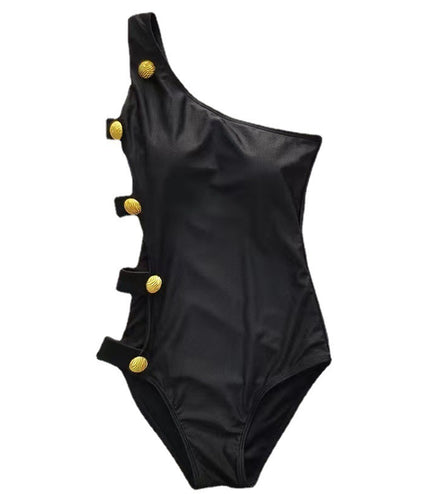 Siamese slim tube top swimsuit black temperament waist swimsuit women's strap swimsuit