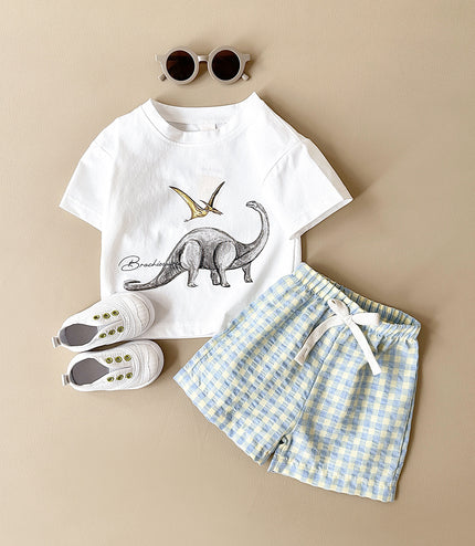Boys' Dinosaur Printed Casual Cartoon Cotton Short Sleeve Pants Two-piece Set