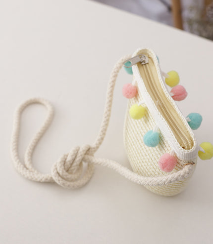 Small Ball Solid Color Children Straw Hat Bag Set