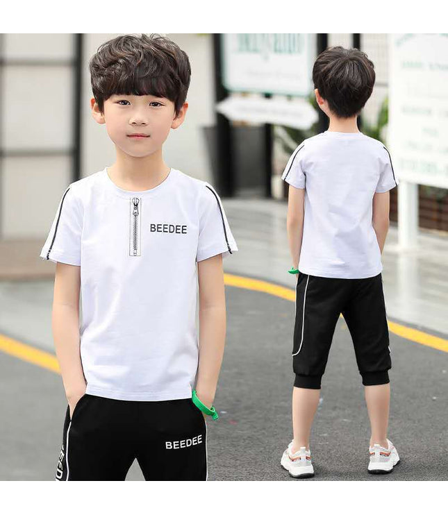 Middle And Big Boys Summer Short Sleeve T-shirt Two-piece  Fashion