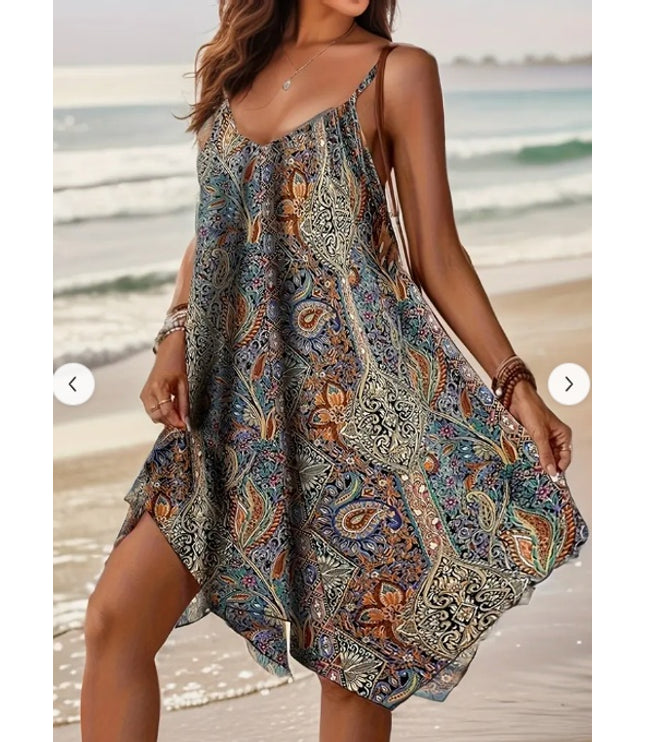 Printed V-neck Camisole Dress