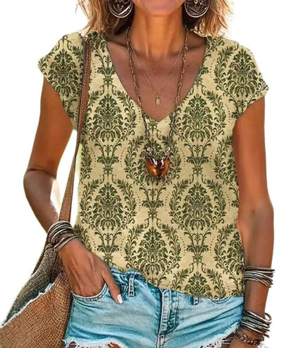 Casual Loose Fashion Digital Printing Multi-color Short Sleeve Women