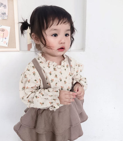 Baby Girl Clothes Spring Summer Linen Cotton Girls Floral Pullover Top Shirt Vintage Suspender Romper Dress Newborn Baby Outfits