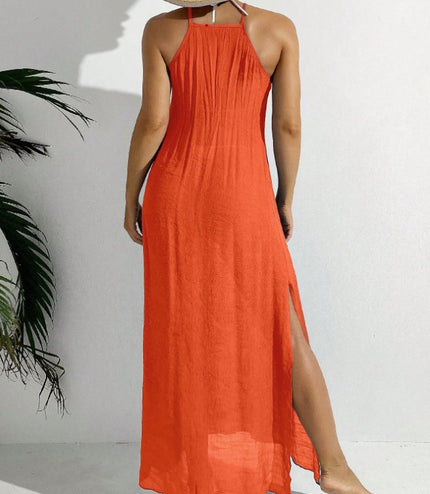 Swim Women Summer Holiday Hollow Out Dress With Halter Neck