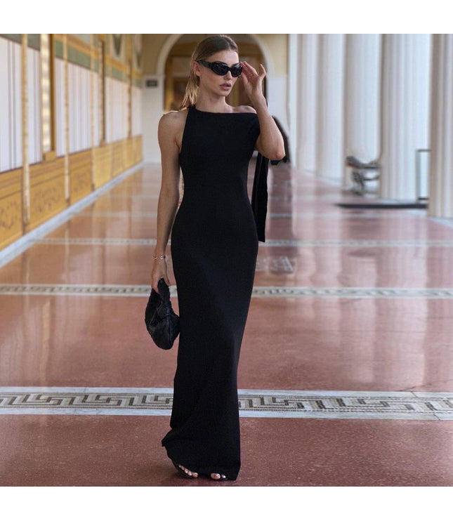 Pure Desire Style Off-shoulder Diagonal Collar Lace-up Dress