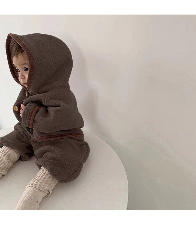 Baby Clothing Fur Lining Infant Suit Hoodies Coat Full Length Pants 2 Pcs