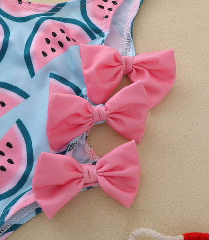 Swimsuit Girls' Cute One-Piece Watermelon Print Bow