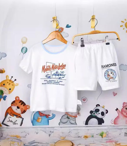 Boys And Girls Cotton Mesh Fabric Cartoon Pattern Breathable All-match Short Sleeve T-shirt